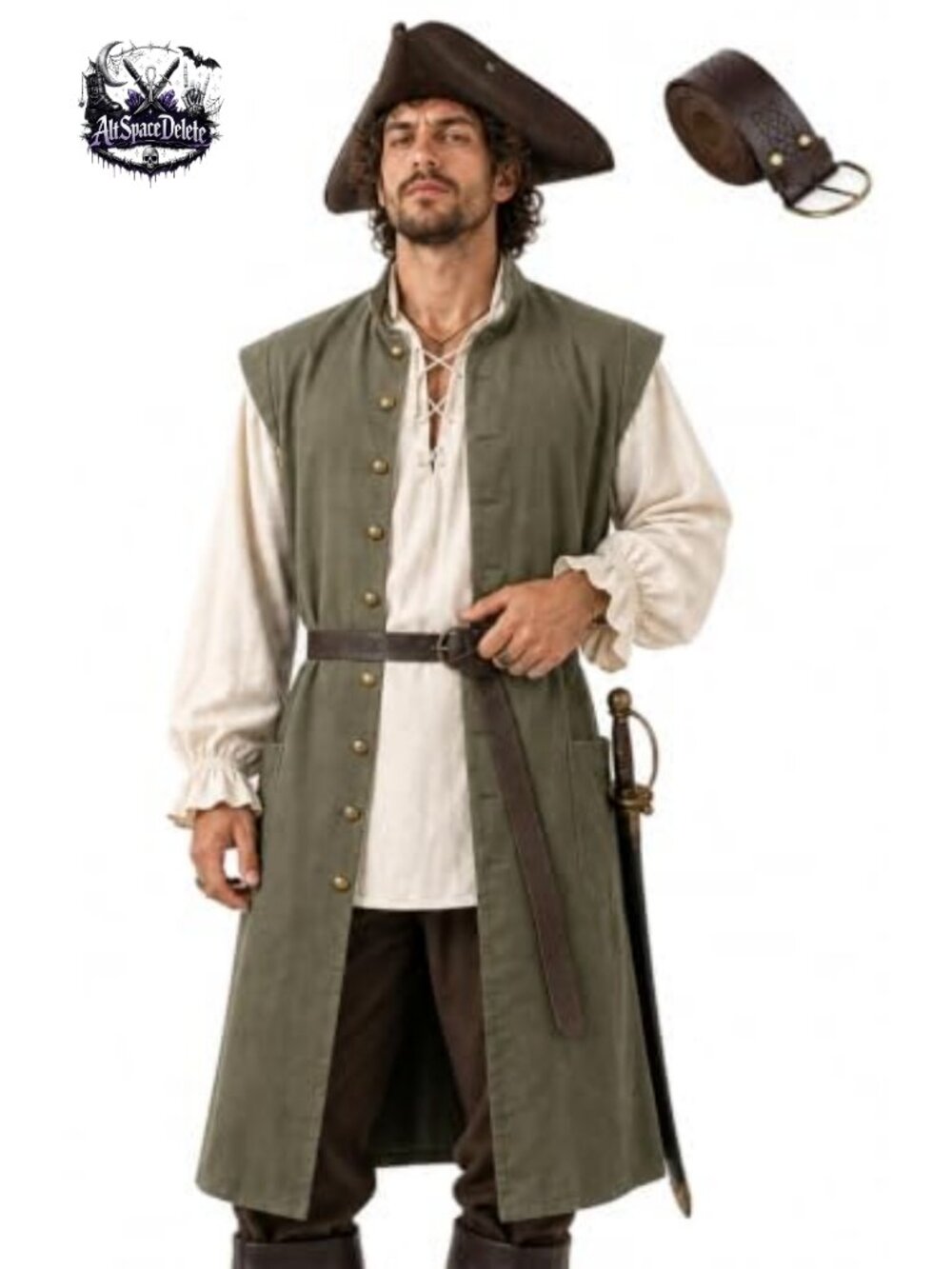 UQJE Mens Pirate Vest with Belt Renaissance Medieval Costume Faux Linen